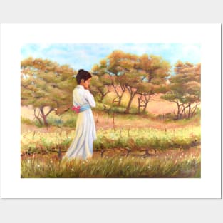 Woman girl walking in vineyard zen yoga buddhism Posters and Art